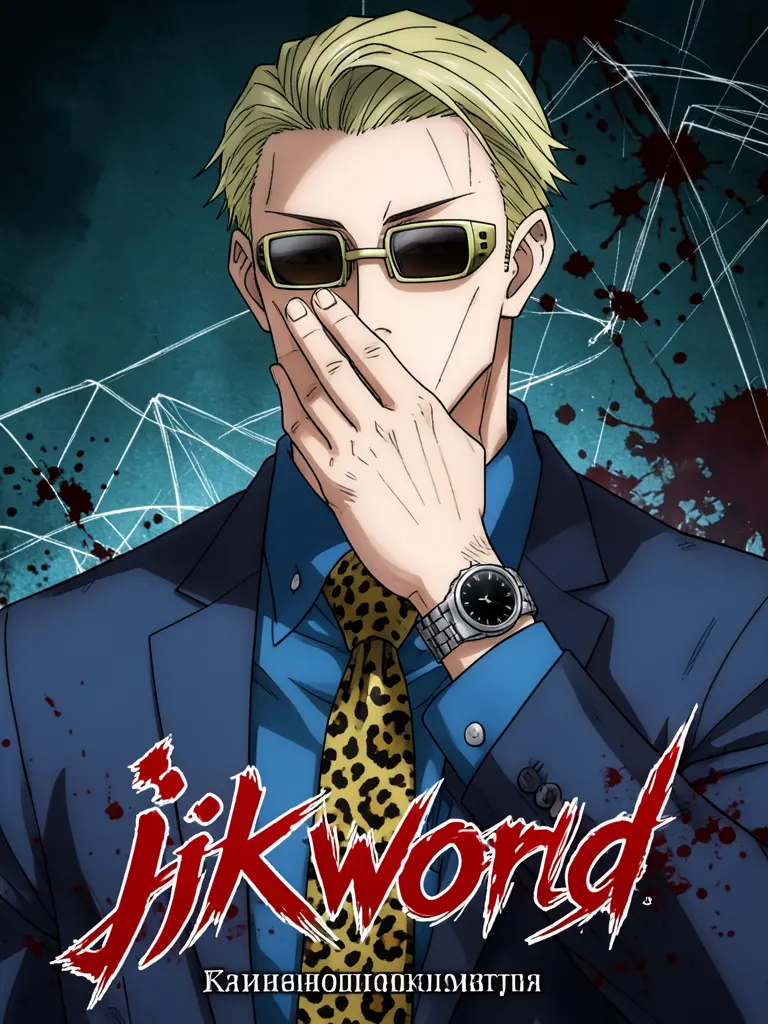 Manga cover art style, highly detailed illustration of Kento Nanami from Jujutsu Kaisen.