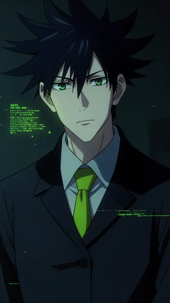 Megumi Fushiguro, JJK world, sketch, black spiky hair, green eyes, calm expression, dark school uniform, anime style Color…