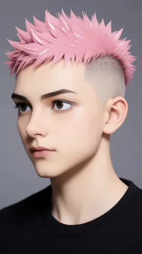 Yuji Itadori a fit teenage boy with short spiky pink hair shaved into an undercut