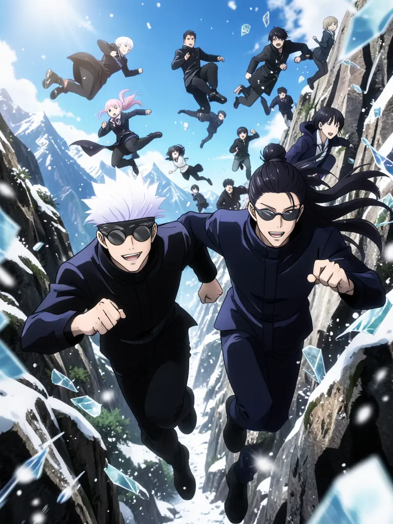 High-quality dynamic 2D anime poster illustration of Jujutsu Kaisen season 2, hidden inventory arc.